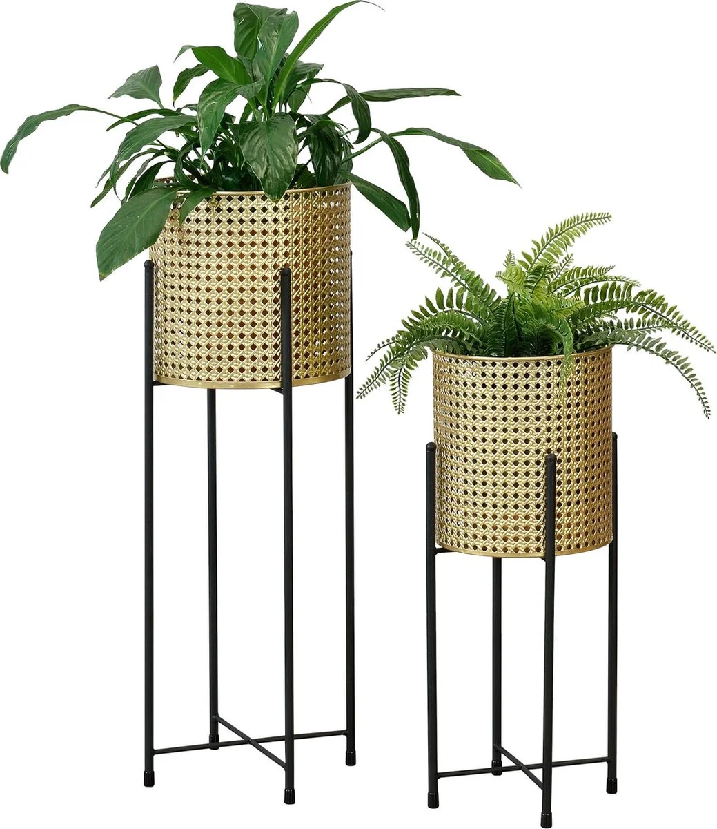 En.casa Bloempot Op Standaard Mol Set Van 2 Zwart En Goud 1 En.casa Bloempot Op Standaard Mol Set Van 2 Zwart En Goud