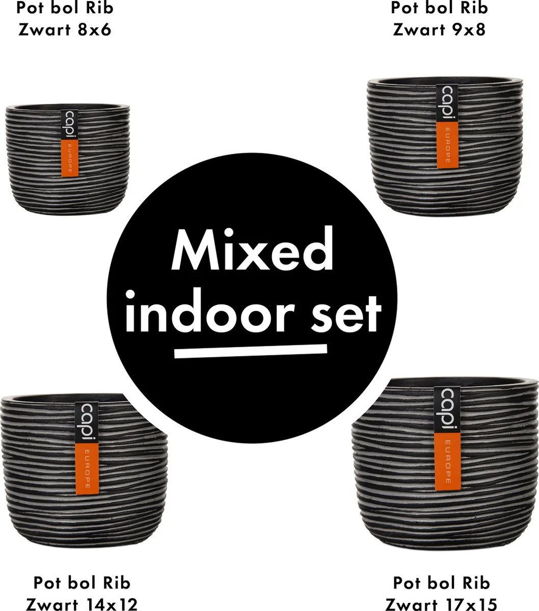 Capi Europe - Set Van 4 - Bloempot Binnen - Rib Antraciet 3 Capi Europe - Set Van 4 - Bloempot Binnen - Rib Antraciet - Afbeelding 3