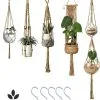 Mycramé 5 Stuks Luxe Jute Plantenhangers - Boho Handgeweven Katoen Hangpot Voor Binnen/Buiten - Hangende Bloempot Met Kralen - Macramé Touw/Koord Hangplant Houder - Bohemian Wandhanger Decoratie - Plant Hanger - Verticale Tuin Bloempothouder Planthanger
