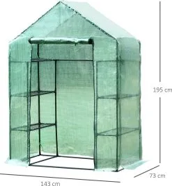 Merkloos Kweekkas - Tuinkas - Foliekas - Folie Kas - Broeikas - Kweektent - Plantenkas - Met Schappen - 143 X 73 X 195 Cm - Groen -Bloempotten Verkoop 1108x1200