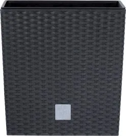 Prosperplast Kunststof Rato Rotan Bloempot/plantenpot Met Binnenpot Antraciet 40 Cm - Bloempotten Voor Binnen En Buiten