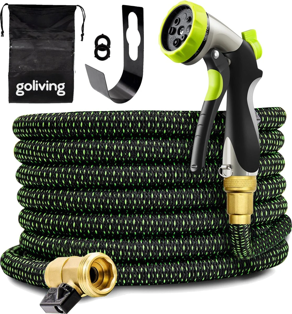 Goliving Tuinslang Flexibel - 30 Meter - Uitrekbare Tuinslang Sproeier - Tuinsproeier - Zwart - Acht Standen - Met Opbergtas 1 Goliving Tuinslang Flexibel - 30 Meter - Uitrekbare Tuinslang Sproeier - Tuinsproeier - Zwart - Acht Standen - Met Opbergtas