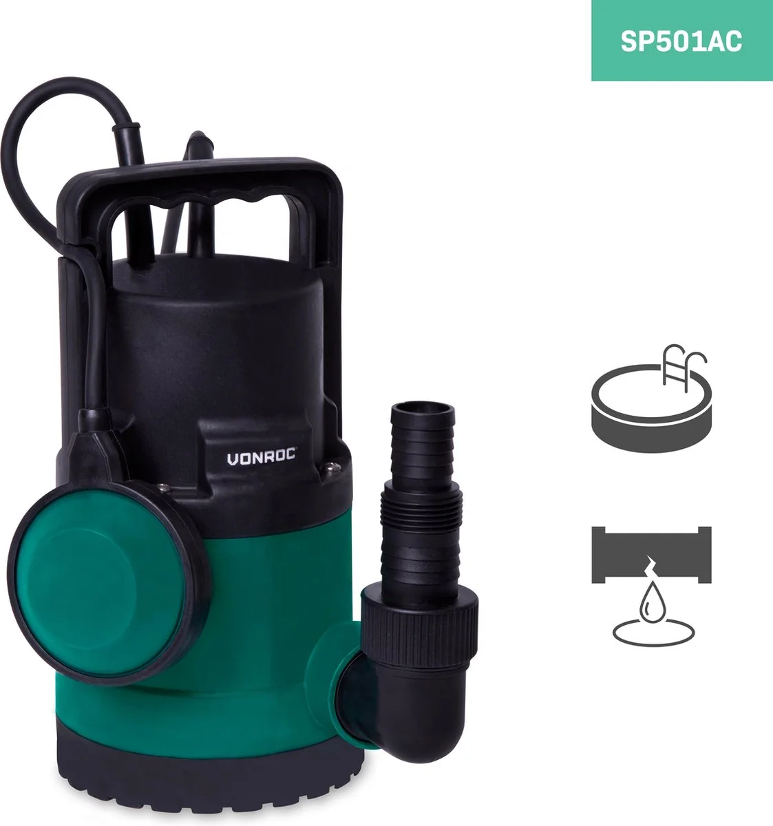 VONROC GARDEN VONROC Dompelpomp/Waterpomp 300W - 6500l/h - Voor Schoon En Licht Vervuild Water - Met Vlotter 5 VONROC GARDEN VONROC Dompelpomp/Waterpomp 300W - 6500l/h - Voor Schoon En Licht Vervuild Water - Met Vlotter - Afbeelding 5