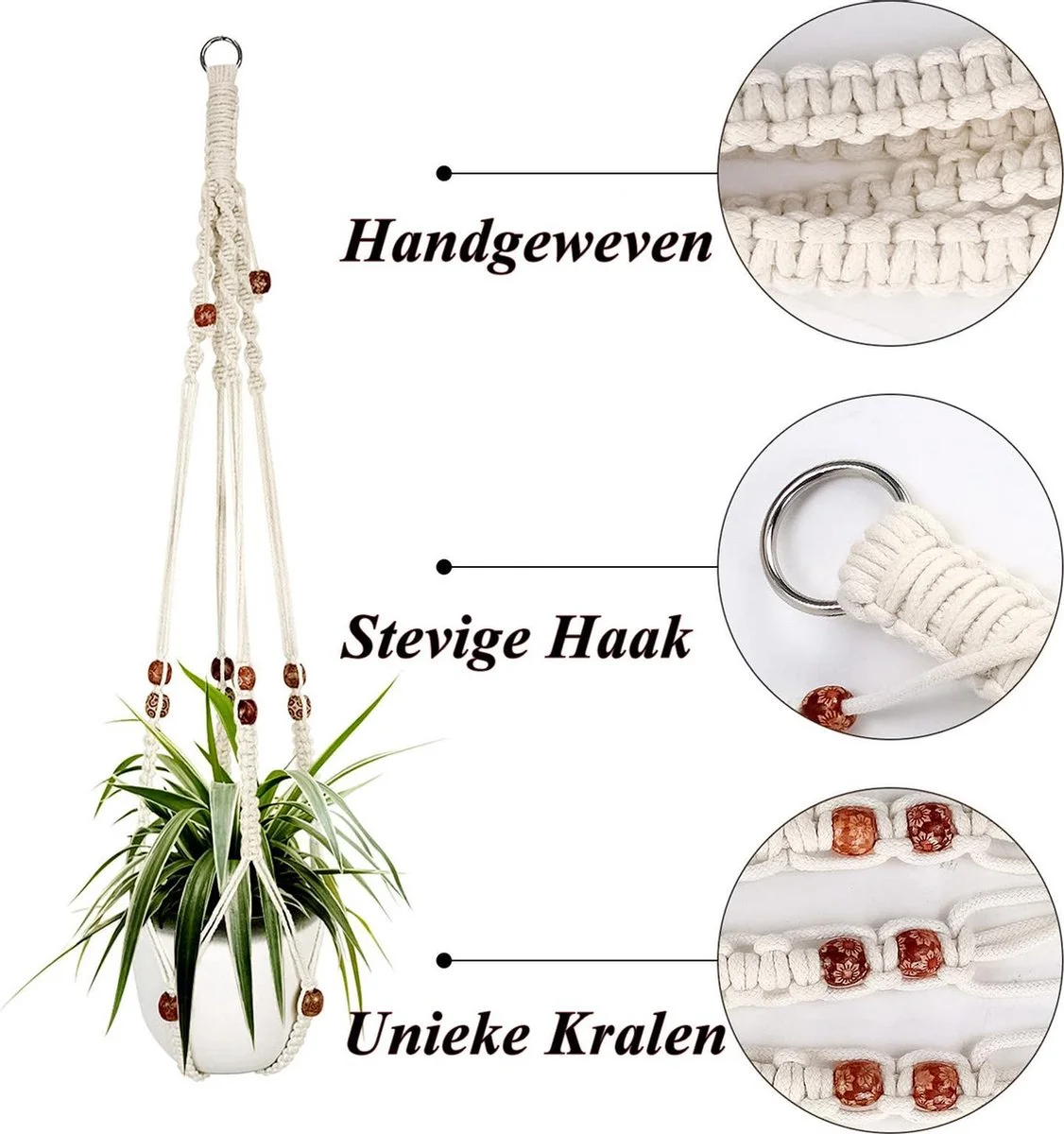 Mycramé 4 Stuks Luxe Macrame Plantenhangers - Boho Handgeweven Katoen Hangpot Voor Binnen/Buiten - Hangende Bloempot Met Kralen - Macramé Touw/Koord Hangplant Houder - Bohemian Wandhanger Decoratie - Plant Hanger - Verticale Tuin Bloempothouder Planthanger 5 Mycramé 4 Stuks Luxe Macrame Plantenhangers - Boho Handgeweven Katoen Hangpot Voor Binnen/Buiten - Hangende Bloempot Met Kralen - Macramé Touw/Koord Hangplant Houder - Bohemian Wandhanger Decoratie - Plant Hanger - Verticale Tuin Bloempothouder Planthanger - Afbeelding 5