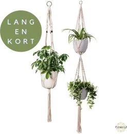 Fienosa® Plantenhanger Macrame Set Van 2 - Plantenhanger Met Ruimte Voor 3 Potten - Luxe Gevlochten Touw 100% Katoen - Duurzaam - Plantenbakken - Bloempotten - Macramé Stijl Hanger Voor Bloempotten - Hangpot - Fienosa -Bloempotten Verkoop 1131x1200