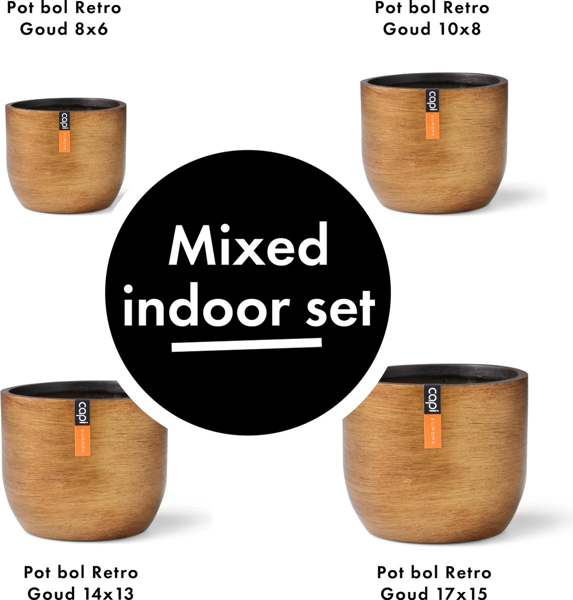 Capi Europe - Set Van 4 - Bloempot Binnen - Retro - - Goud - Bloempot Voor Binnen - BOX-BRTG-4 2 Capi Europe - Set Van 4 - Bloempot Binnen - Retro - - Goud - Bloempot Voor Binnen - BOX-BRTG-4 - Afbeelding 2