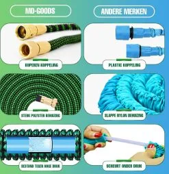 MD-Goods ® Super Sterk Uitrekbare Tuinslang Tot 30 Meter + GRATIS Tas En Koppelstuk - Tuinsproeier - Tuin Besproeien - Waterslang - Sproeikop - Groen - Flexibel Elastisch -Bloempotten Verkoop 1169x1200 6