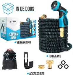 Strex Flexibele Tuinslang 15M Met Sproeikop - Uitrekbaar - Incl. Koppelingen, Ophanghaak & Opbergzak -Bloempotten Verkoop 1176x1200 7