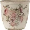 Clayre & Eef Bloempot Ø 11x10 Cm Roze Beige Keramiek Rond Bloemen Bloempot Binnen Plantenpot Plant Pot