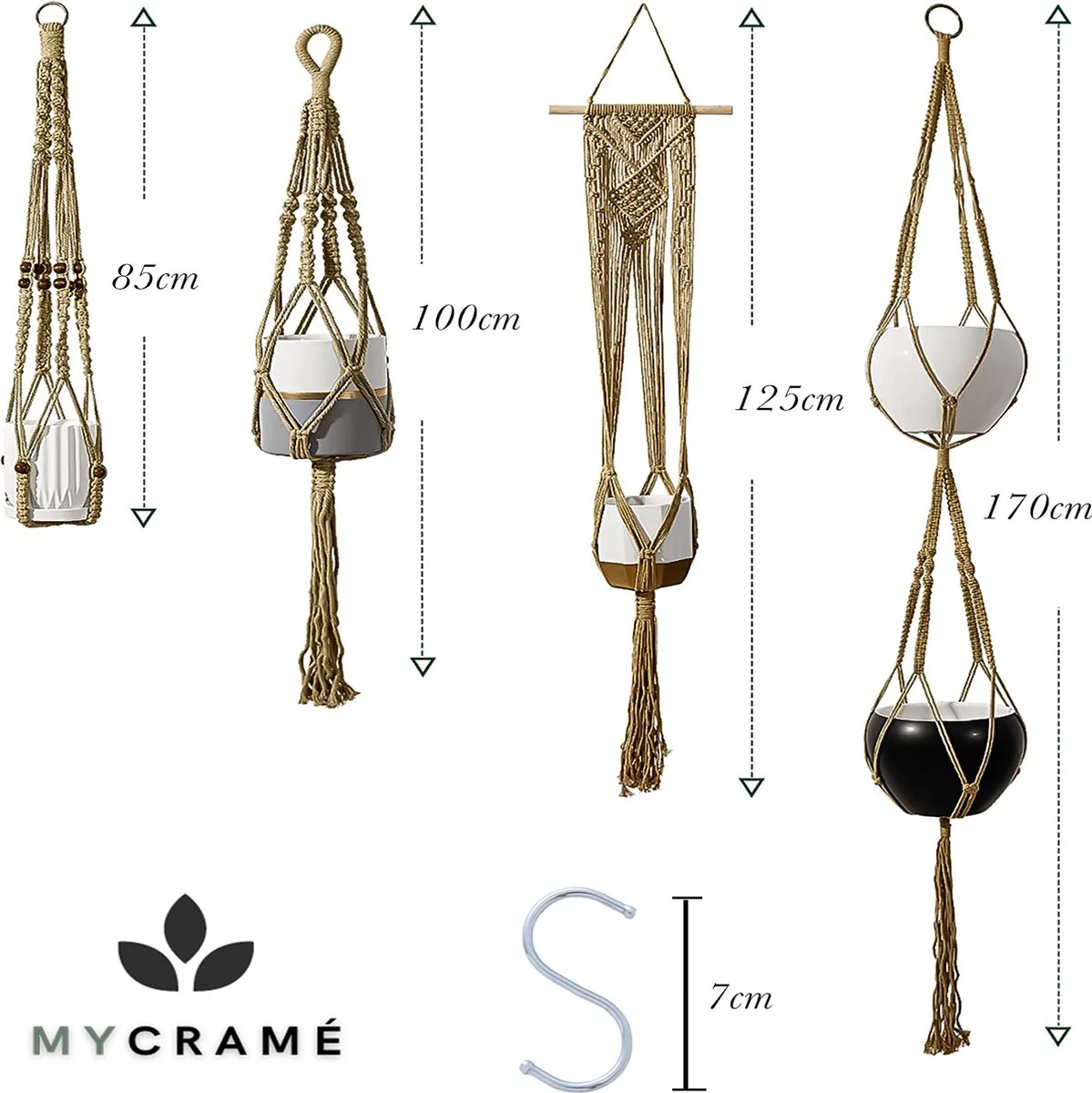 Mycramé 4 Stuks Luxe Jute Plantenhangers - Boho Handgeweven Katoen Hangpot Voor Binnen/Buiten - Hangende Bloempot Met Kralen - Macramé Touw/Koord Hangplant Houder - Bohemian Wandhanger Decoratie - Plant Hanger - Verticale Tuin Bloempothouder Planthanger 7 Mycramé 4 Stuks Luxe Jute Plantenhangers - Boho Handgeweven Katoen Hangpot Voor Binnen/Buiten - Hangende Bloempot Met Kralen - Macramé Touw/Koord Hangplant Houder - Bohemian Wandhanger Decoratie - Plant Hanger - Verticale Tuin Bloempothouder Planthanger - Afbeelding 7