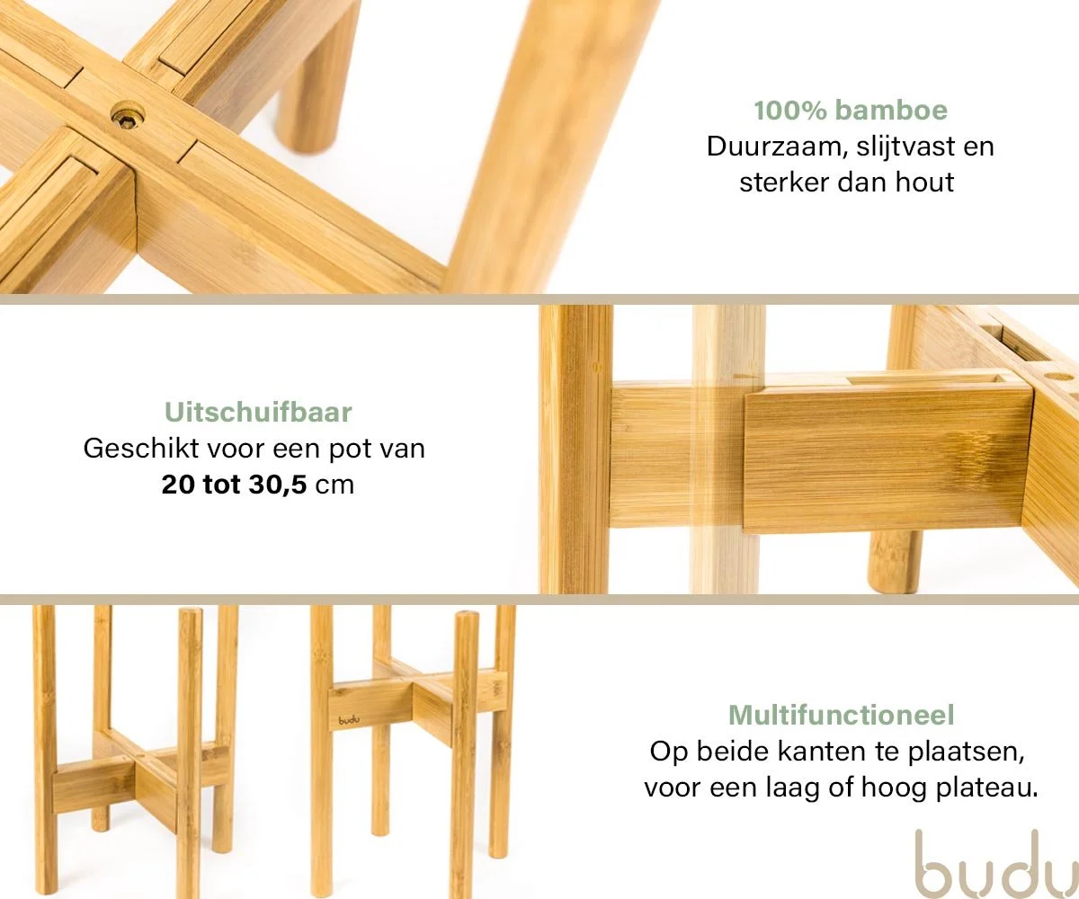 Budu Plantenstandaard Binnen – Plantenhouder – Plantenrek – Uitschuifbaar - Bloempot Standaard - Bamboe Hout - Ø 20 Tot 30 Cm 3 Budu Plantenstandaard Binnen – Plantenhouder – Plantenrek – Uitschuifbaar - Bloempot Standaard - Bamboe Hout - Ø 20 Tot 30 Cm - Afbeelding 3