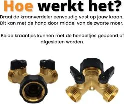 Horvitus® Horvitus Waterverdeler 2 Weg - Y Stuk Kraan Splitter - Voor Europese Kranen - Messing -Bloempotten Verkoop 1200x1009 2