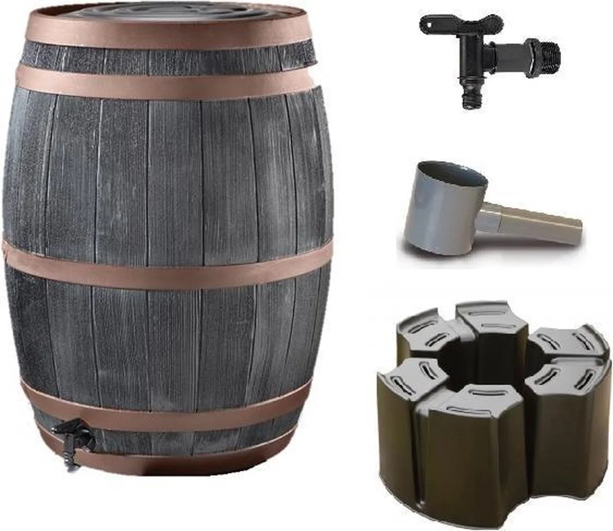 ThuisTuinieren.nl Complete Set: Regenton Bronzen Band 235 Ltr | Hout Effect | Handbewerkt | Inc.voet & Vulautomaat 1 ThuisTuinieren.nl Complete Set: Regenton Bronzen Band 235 Ltr | Hout Effect | Handbewerkt | Inc.voet & Vulautomaat