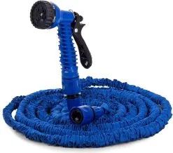 VERK GROUP Uitrekbare Tuinslang Tot 15 Meter - Tuinsproeier Met 7 Verschillende Standen - Tuin Besproeien - Sproeikop - Blauw - Flexibel Elastisch