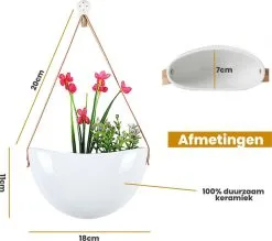 Lido Plantenhanger Keramiek – Set Van 3 – Wit Steen- Hangpot – Hangende Bloempot Plantenpot - 3 Verschillende Koorden - 18 X 11 X 7 Cm -Bloempotten Verkoop 1200x1066 1