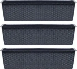 Merkloos 4x Ratolla Rotan Plantenbak/bloembak Antraciet 6.3 Liter - Tuin Decoraties