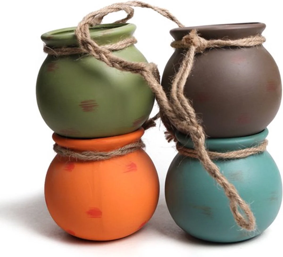 Spieringstore® Plantenhangers - 4 Bloempotjes Aan Een Touw - Hangpotten Voor Binnen En Buiten - Hangpot Schutting - 4 Kleuren Incl. Touw 1 Spieringstore® Plantenhangers - 4 Bloempotjes Aan Een Touw - Hangpotten Voor Binnen En Buiten - Hangpot Schutting - 4 Kleuren Incl. Touw