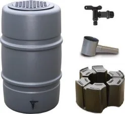 ThuisTuinieren.nl Regenton Voordeelset | Harcostar 227liter Grijs + Harcostar Standaard + Harcostar Vulautomaat 70/80mm