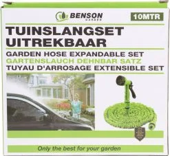 Benson - Tuinslang - Fexibel - 10 Meter - Tuinslang Met Koppeling - Spuitpistool - Groen -Bloempotten Verkoop 1200x1105 1