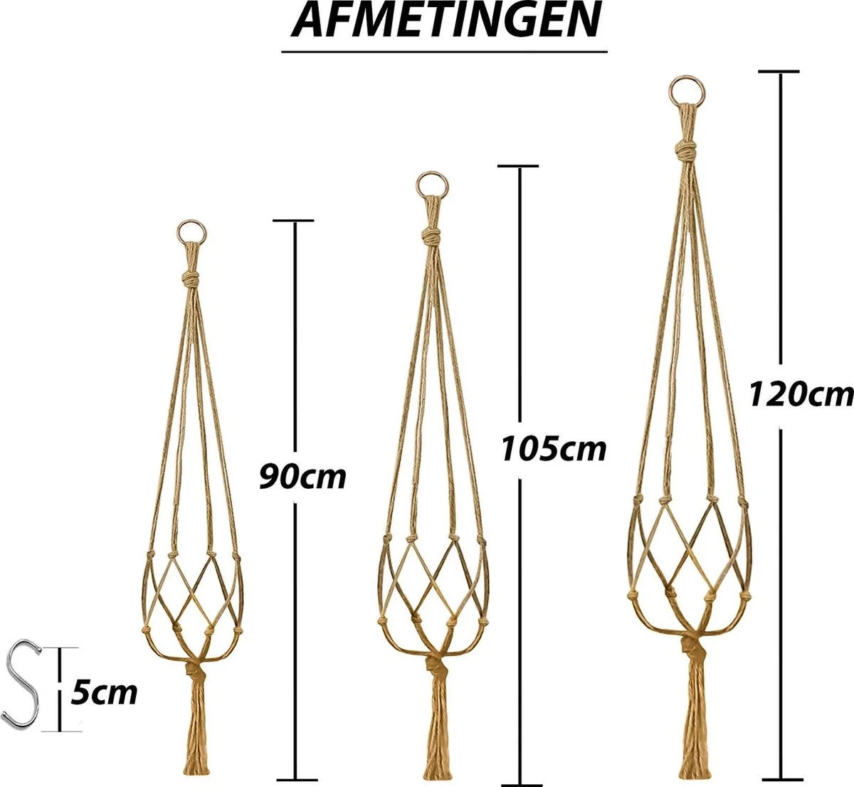 Mycramé 9 Stuks Jute Macrame Plantenhangers - Boho Handgeweven Katoen Hangpot Voor Binnen/Buiten - Hangende Bloempot Met Kralen - Macramé Touw/Koord Hangplant Houder - Bohemian Wandhanger Decoratie - Plant Hanger - Verticale Tuin Bloempothouder Planthanger 7 Mycramé 9 Stuks Jute Macrame Plantenhangers - Boho Handgeweven Katoen Hangpot Voor Binnen/Buiten - Hangende Bloempot Met Kralen - Macramé Touw/Koord Hangplant Houder - Bohemian Wandhanger Decoratie - Plant Hanger - Verticale Tuin Bloempothouder Planthanger - Afbeelding 7