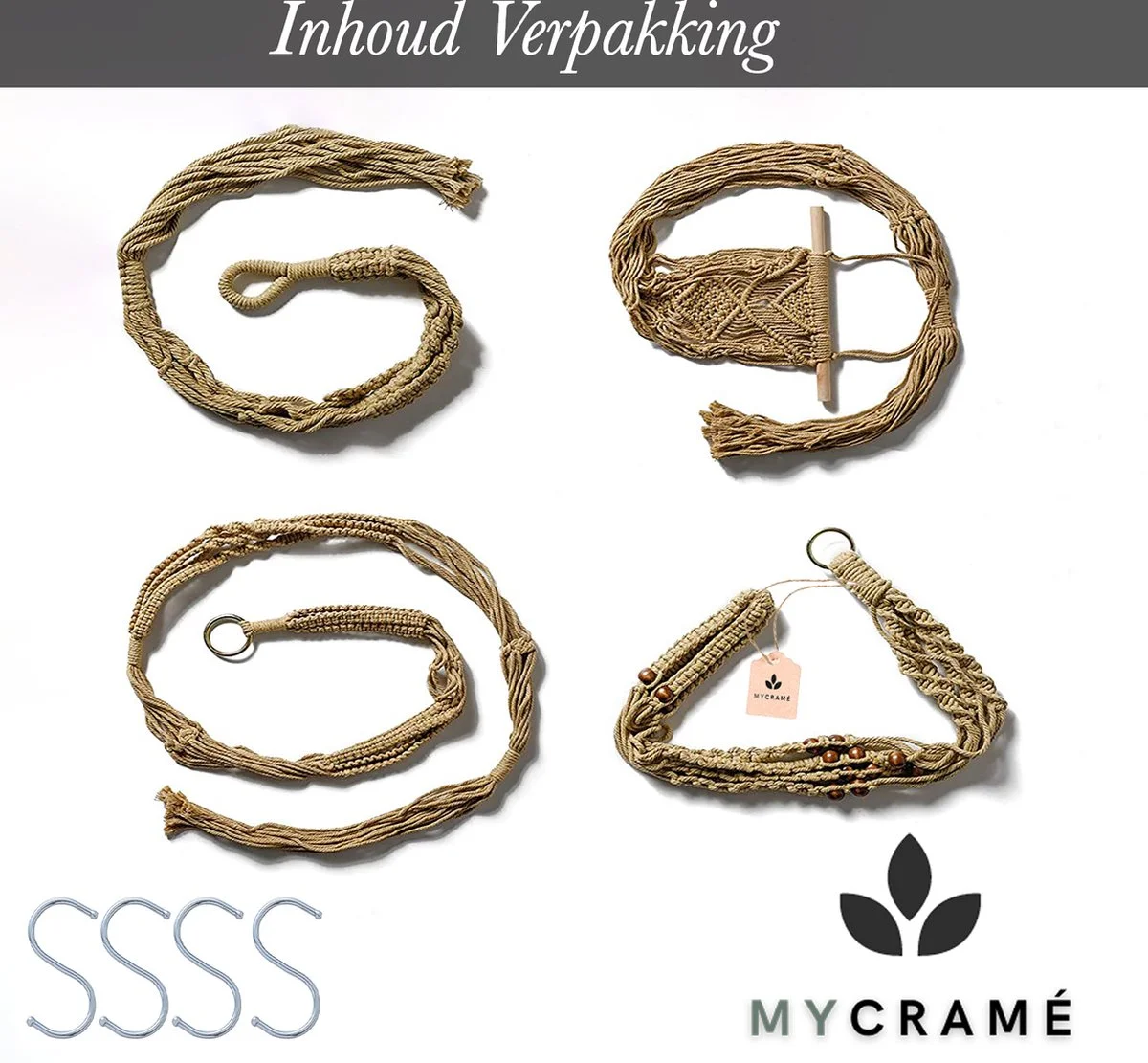 Mycramé 4 Stuks Luxe Jute Plantenhangers - Boho Handgeweven Katoen Hangpot Voor Binnen/Buiten - Hangende Bloempot Met Kralen - Macramé Touw/Koord Hangplant Houder - Bohemian Wandhanger Decoratie - Plant Hanger - Verticale Tuin Bloempothouder Planthanger 4 Mycramé 4 Stuks Luxe Jute Plantenhangers - Boho Handgeweven Katoen Hangpot Voor Binnen/Buiten - Hangende Bloempot Met Kralen - Macramé Touw/Koord Hangplant Houder - Bohemian Wandhanger Decoratie - Plant Hanger - Verticale Tuin Bloempothouder Planthanger - Afbeelding 4