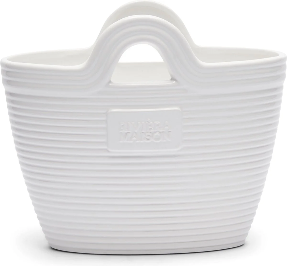 Riviera Maison Plantenbak Met Handvaten, Bloempot In Tas Vorm - RM Beach Bag Planter - Wit - Porselein 1 Riviera Maison Plantenbak Met Handvaten, Bloempot In Tas Vorm - RM Beach Bag Planter - Wit - Porselein