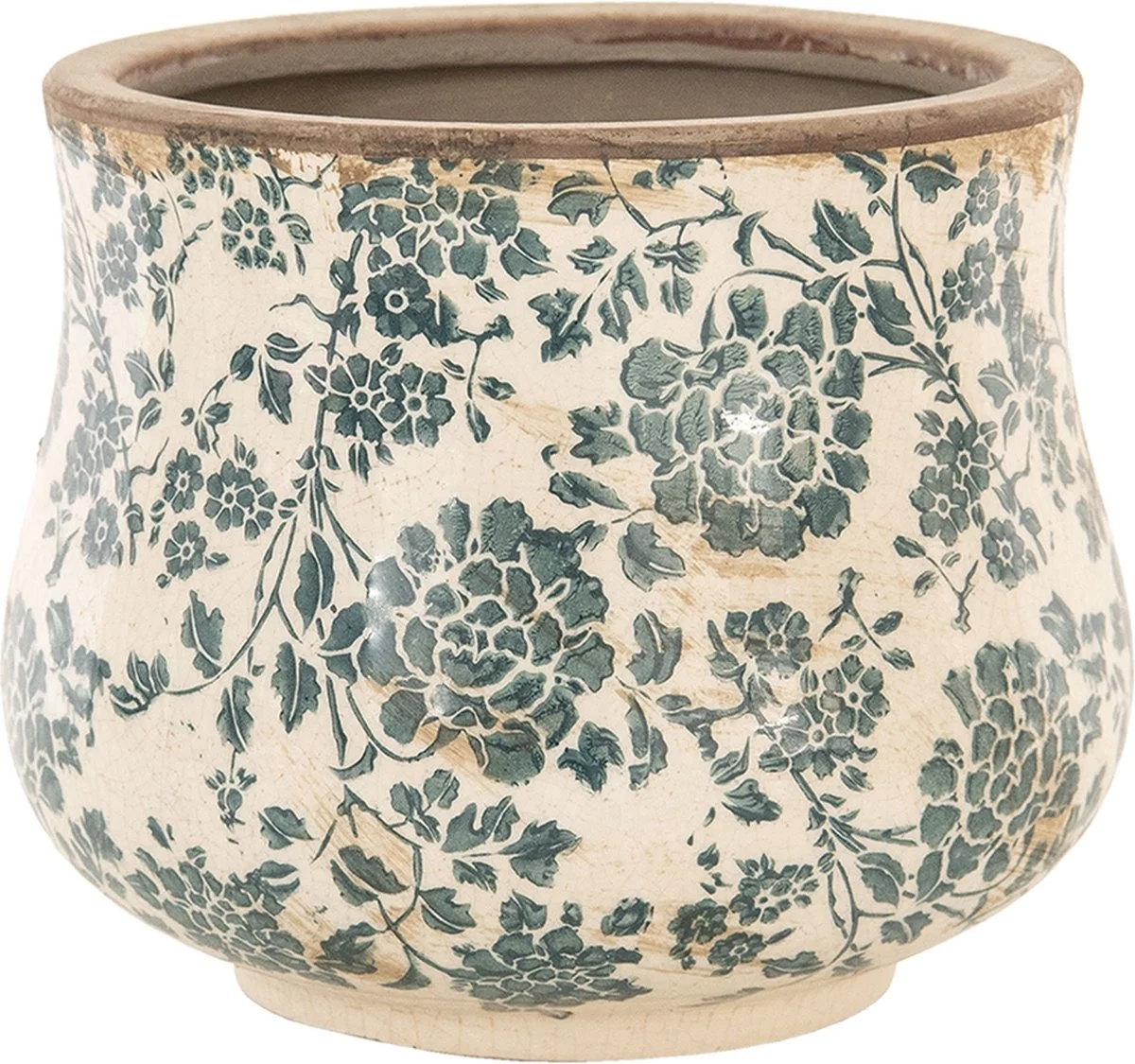 Clayre & Eef Bloempot Ø 21x17 Cm Beige Groen Keramiek Rond Bloemen Bloempot Binnen Plantenpot Plant Pot 1 Clayre & Eef Bloempot Ø 21x17 Cm Beige Groen Keramiek Rond Bloemen Bloempot Binnen Plantenpot Plant Pot