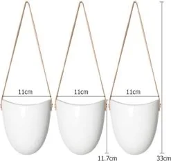 Merkloos Plantenhanger Keramiek – Set Van 3 – Steen- Hangpot – Hangende Bloempot Plantenpot Met 3 Verschillende Koorden – 12 X 11 X 9.5 Cm -Bloempotten Verkoop 1200x1132