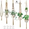 Mycramé 5 Stuks Jute Macrame Plantenhangers - Boho Handgeweven Katoen Hangpot Voor Binnen/Buiten - Hangende Bloempot Met Kralen - Macramé Touw/Koord Hangplant Houder - Bohemian Wandhanger Decoratie - Plant Hanger - Verticale Tuin Bloempothouder Planthanger
