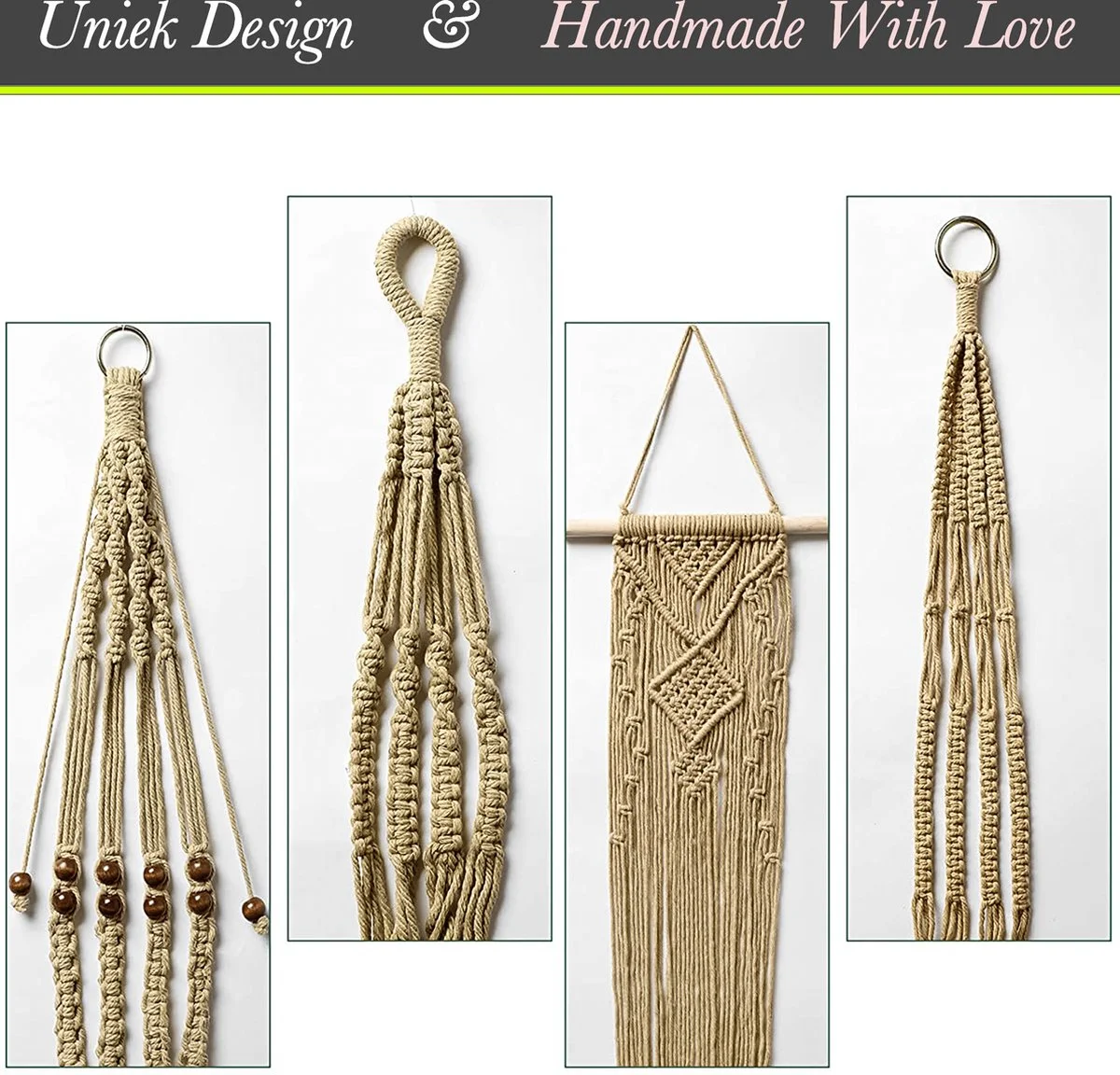 Mycramé 4 Stuks Luxe Jute Plantenhangers - Boho Handgeweven Katoen Hangpot Voor Binnen/Buiten - Hangende Bloempot Met Kralen - Macramé Touw/Koord Hangplant Houder - Bohemian Wandhanger Decoratie - Plant Hanger - Verticale Tuin Bloempothouder Planthanger 5 Mycramé 4 Stuks Luxe Jute Plantenhangers - Boho Handgeweven Katoen Hangpot Voor Binnen/Buiten - Hangende Bloempot Met Kralen - Macramé Touw/Koord Hangplant Houder - Bohemian Wandhanger Decoratie - Plant Hanger - Verticale Tuin Bloempothouder Planthanger - Afbeelding 5