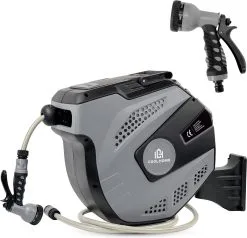 CoolHome - Wandslangenbox 20 Meter + 2 Meter - Tuinslang Met Haspel- Slangenhouder 180° Draaibaar - Tuinslanghaspel Zwart - Grijs -Bloempotten Verkoop 1200x1158