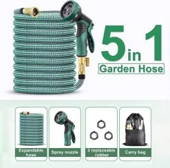 IBright Extra Sterke Uitrekbare Tuinslang - Flexibel - 15 Meter - Inclusief Opbergtas ,Sproeier ,Koppelstuk En Ophanghaak - Groen -Bloempotten Verkoop 1200x1183 4