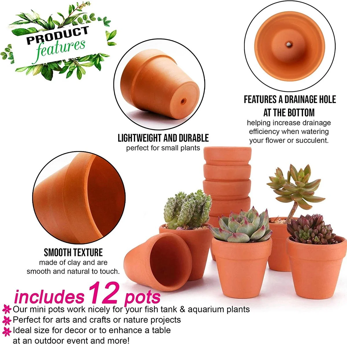 Garden Mania - 12 Mini Terracotta Keramische Klei Bloempotten Met Afvoergat, 8cm 3 Garden Mania - 12 Mini Terracotta Keramische Klei Bloempotten Met Afvoergat, 8cm - Afbeelding 3