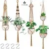 Mycramé 4 Stuks Luxe Jute Plantenhangers - Boho Handgeweven Katoen Hangpot Voor Binnen/Buiten - Hangende Bloempot Met Kralen - Macramé Touw/Koord Hangplant Houder - Bohemian Wandhanger Decoratie - Plant Hanger - Verticale Tuin Bloempothouder Planthanger
