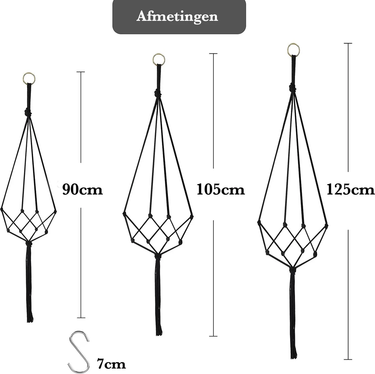 Mycramé 9 Stuks Zwart Macrame Plantenhangers - Boho Handgeweven Katoen Hangpot Voor Binnen/Buiten - Hangende Bloempot Met Kralen - Macramé Touw/Koord Hangplant Houder - Bohemian Wandhanger Decoratie - Plant Hanger - Verticale Tuin Bloempothouder Planthanger 9 Mycramé 9 Stuks Zwart Macrame Plantenhangers - Boho Handgeweven Katoen Hangpot Voor Binnen/Buiten - Hangende Bloempot Met Kralen - Macramé Touw/Koord Hangplant Houder - Bohemian Wandhanger Decoratie - Plant Hanger - Verticale Tuin Bloempothouder Planthanger - Afbeelding 9