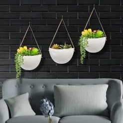 Lido Plantenhanger Keramiek – Set Van 3 – Wit Steen- Hangpot – Hangende Bloempot Plantenpot - 3 Verschillende Koorden - 18 X 11 X 7 Cm -Bloempotten Verkoop 1200x1200 100