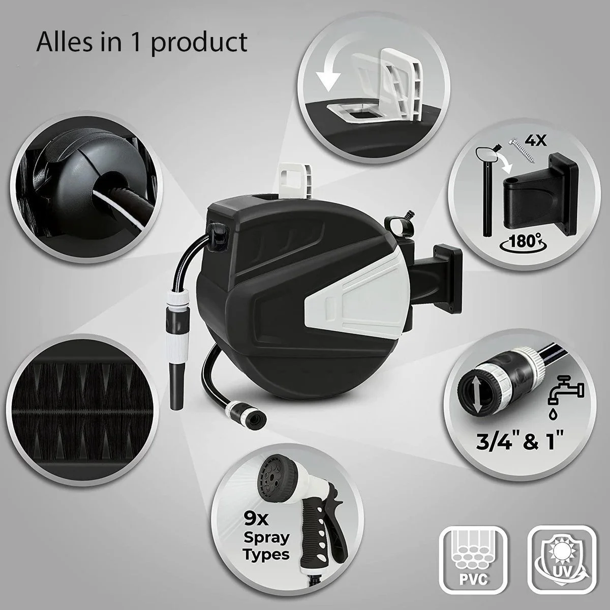 Sens Design Slanghaspel - Tuinslang Haspel - Automatisch - Zwart - 30m 7 Sens Design Slanghaspel - Tuinslang Haspel - Automatisch - Zwart - 30m - Afbeelding 7