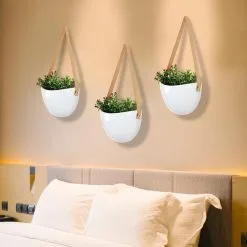 Lido Plantenhanger Keramiek – Set Van 3 – Wit Steen- Hangpot – Hangende Bloempot Plantenpot - 3 Verschillende Koorden - 18 X 11 X 7 Cm -Bloempotten Verkoop 1200x1200 101