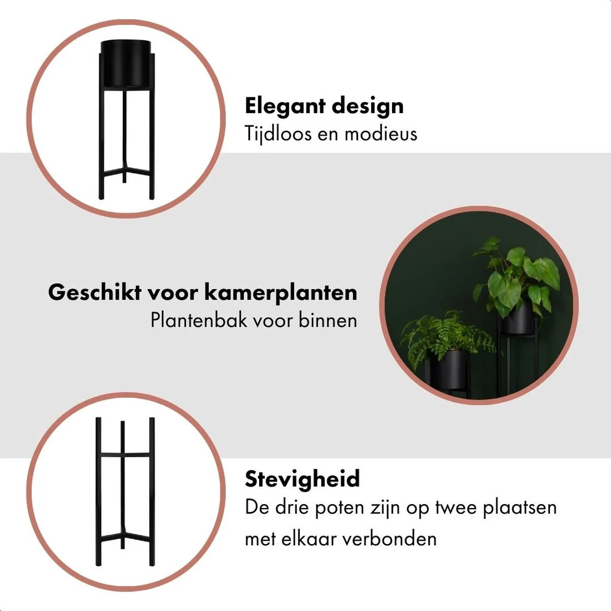 QUVIO Plantenstandaard Binnen - Inclusief Pot - Staande Plantenbak - Metaal - Bloempot - 22 X 22 X 60 Cm - Zwart 4 QUVIO Plantenstandaard Binnen - Inclusief Pot - Staande Plantenbak - Metaal - Bloempot - 22 X 22 X 60 Cm - Zwart - Afbeelding 4