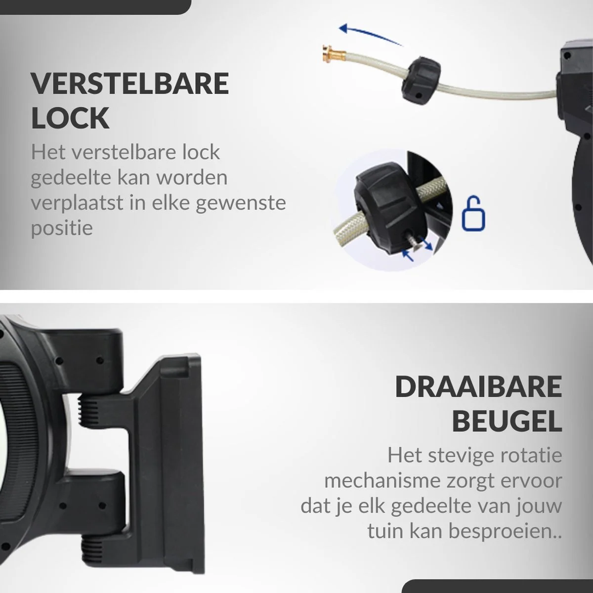 Buxibo - Wandslangenbox 20 Meter + 2 Meter - Tuinslang Met Haspel - 9 Sproei Standen - Slangenhouder 180° Draaibaar - Tuinslanghaspel Zwart+ Gratis Sproeier - Zwart 10 Buxibo - Wandslangenbox 20 Meter + 2 Meter - Tuinslang Met Haspel - 9 Sproei Standen - Slangenhouder 180° Draaibaar - Tuinslanghaspel Zwart+ Gratis Sproeier - Zwart - Afbeelding 10