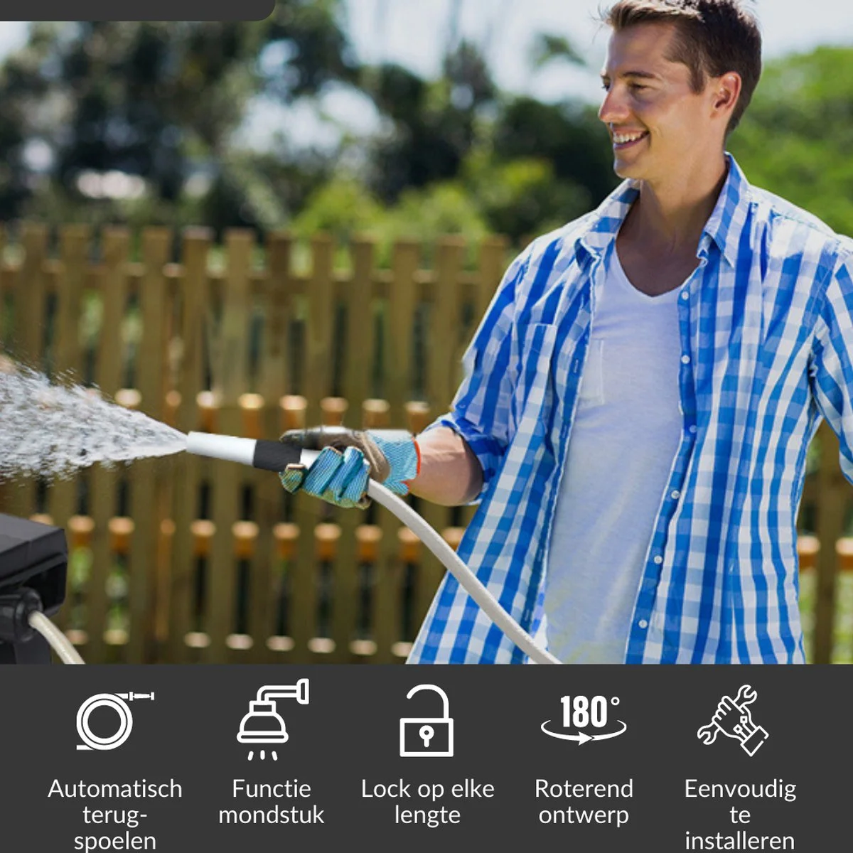 Buxibo - Wandslangenbox 20 Meter + 2 Meter - Tuinslang Met Haspel - 9 Sproei Standen - Slangenhouder 180° Draaibaar - Tuinslanghaspel Zwart+ Gratis Sproeier - Zwart 13 Buxibo - Wandslangenbox 20 Meter + 2 Meter - Tuinslang Met Haspel - 9 Sproei Standen - Slangenhouder 180° Draaibaar - Tuinslanghaspel Zwart+ Gratis Sproeier - Zwart - Afbeelding 13