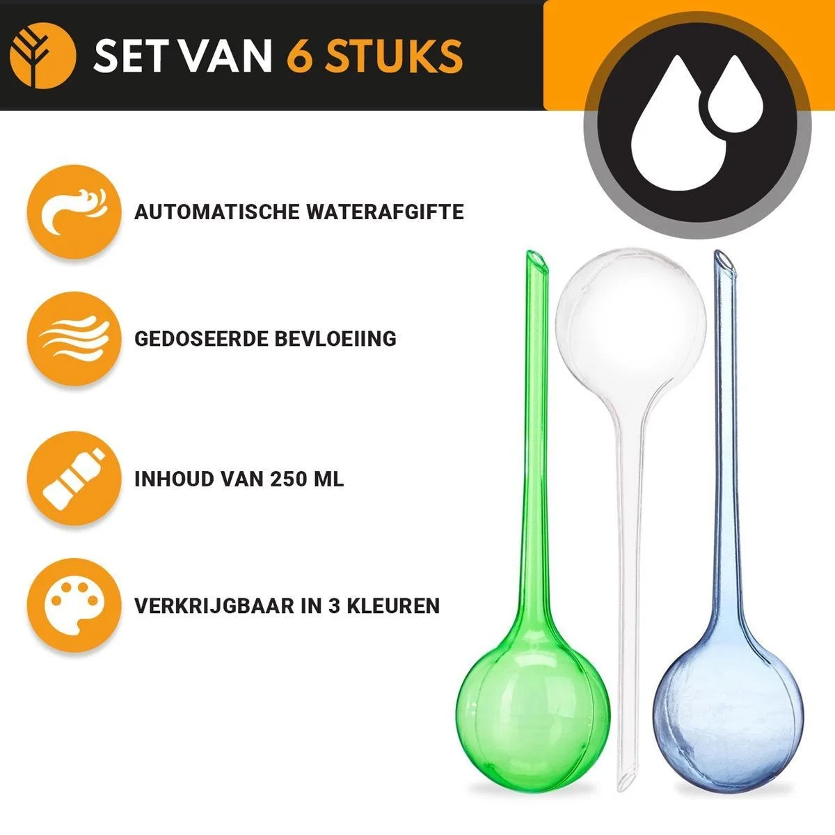 Groots Waterdruppelaar Set Van 6 Stuks Voor Planten – 27 CM – Automatisch Watergeefsysteem Voor Kamerplanten – Planten Watergever Met Druppelsysteem – Waterbol 2 Groots Waterdruppelaar Set Van 6 Stuks Voor Planten – 27 CM – Automatisch Watergeefsysteem Voor Kamerplanten – Planten Watergever Met Druppelsysteem – Waterbol - Afbeelding 2