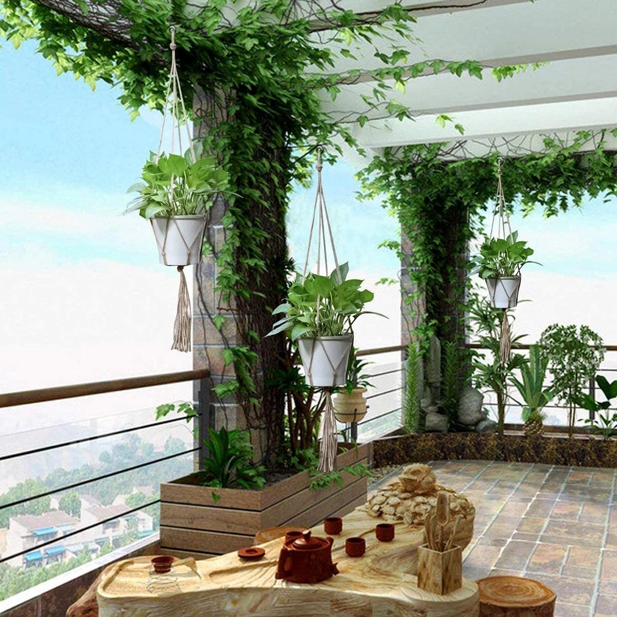 Mycramé 9 Stuks Jute Macrame Plantenhangers - Boho Handgeweven Katoen Hangpot Voor Binnen/Buiten - Hangende Bloempot Met Kralen - Macramé Touw/Koord Hangplant Houder - Bohemian Wandhanger Decoratie - Plant Hanger - Verticale Tuin Bloempothouder Planthanger 3 Mycramé 9 Stuks Jute Macrame Plantenhangers - Boho Handgeweven Katoen Hangpot Voor Binnen/Buiten - Hangende Bloempot Met Kralen - Macramé Touw/Koord Hangplant Houder - Bohemian Wandhanger Decoratie - Plant Hanger - Verticale Tuin Bloempothouder Planthanger - Afbeelding 3