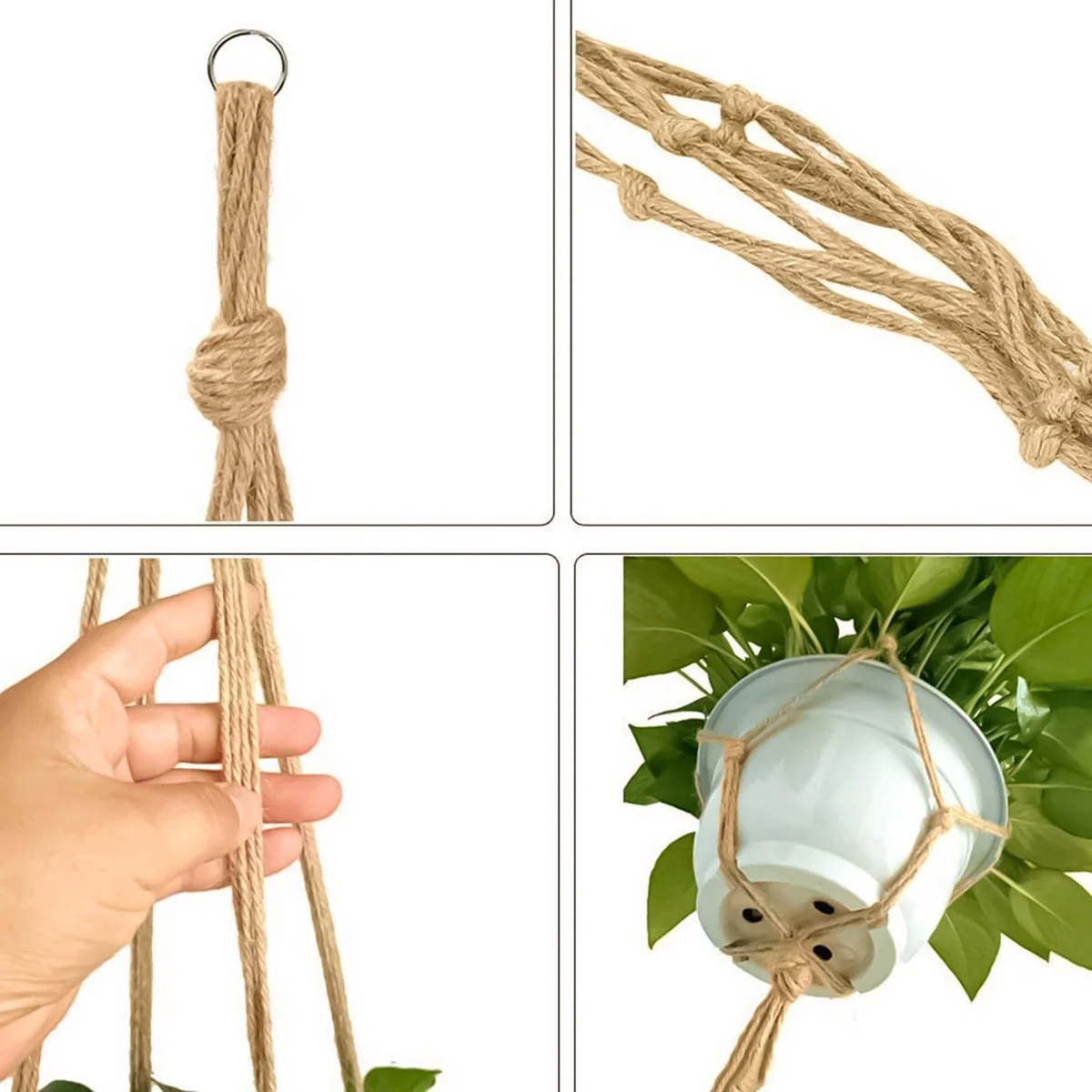 Mycramé 9 Stuks Jute Macrame Plantenhangers - Boho Handgeweven Katoen Hangpot Voor Binnen/Buiten - Hangende Bloempot Met Kralen - Macramé Touw/Koord Hangplant Houder - Bohemian Wandhanger Decoratie - Plant Hanger - Verticale Tuin Bloempothouder Planthanger 6 Mycramé 9 Stuks Jute Macrame Plantenhangers - Boho Handgeweven Katoen Hangpot Voor Binnen/Buiten - Hangende Bloempot Met Kralen - Macramé Touw/Koord Hangplant Houder - Bohemian Wandhanger Decoratie - Plant Hanger - Verticale Tuin Bloempothouder Planthanger - Afbeelding 6
