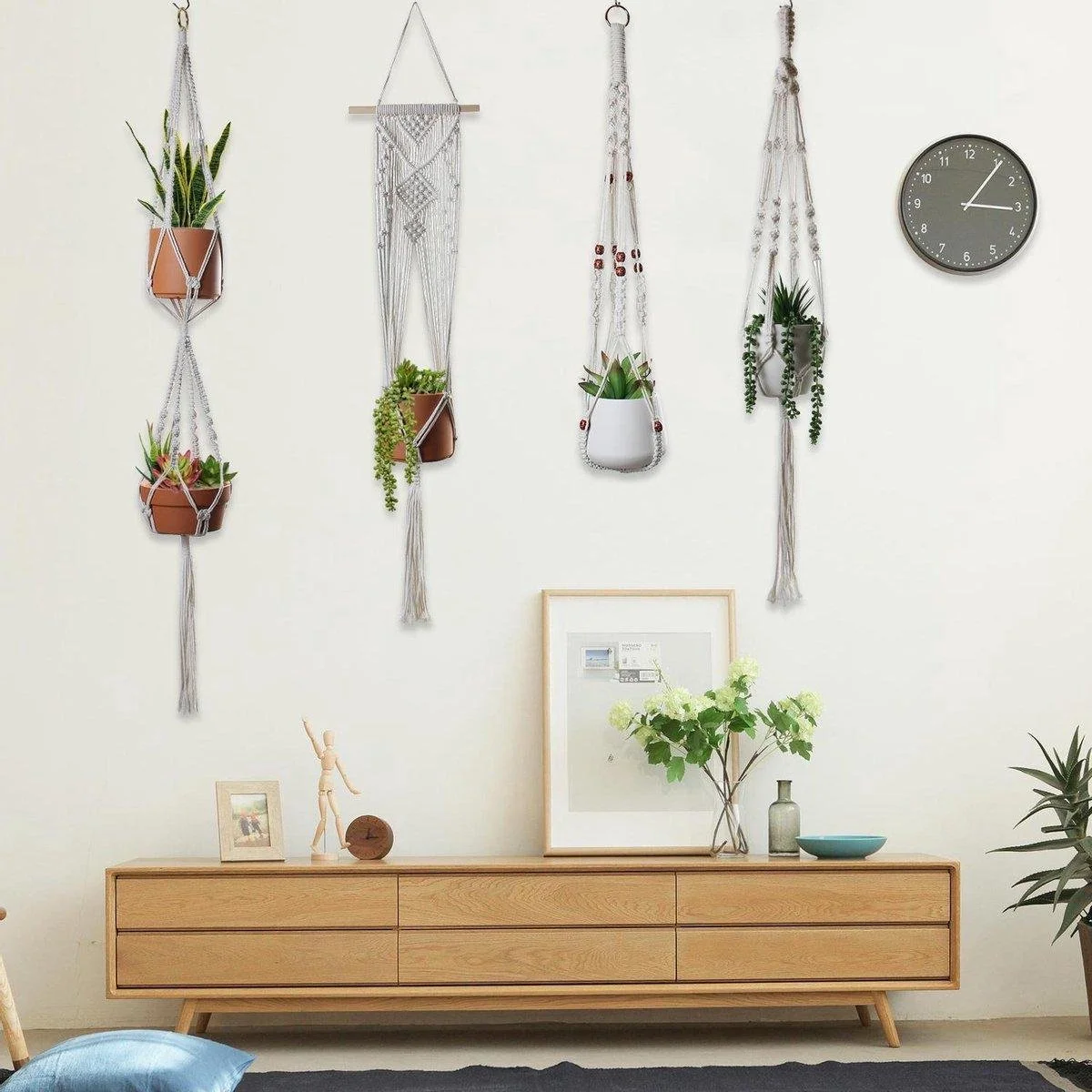 Spieringstore® 4 Stuks Plantenhangers - Boho Handgeweven Katoen Hangpot Voor Binnen/Buiten - Bloempot Met Kralen - Macramé Touw/Koord Hangplant Houder - Bohemian Wandhanger Decoratie - Verticale Tuin Plant Hanger Bloempothouder Planthanger Wit 6 Spieringstore® 4 Stuks Plantenhangers - Boho Handgeweven Katoen Hangpot Voor Binnen/Buiten - Bloempot Met Kralen - Macramé Touw/Koord Hangplant Houder - Bohemian Wandhanger Decoratie - Verticale Tuin Plant Hanger Bloempothouder Planthanger Wit - Afbeelding 6