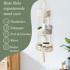 Mycramé Macramé 3-Laags Hangende Fruitmand - Bohemian Mand Plantenhanger - Handgemaakt Katoen Touw Fruitschaal Hangmand - Boho Ophangbaar Etagere - Decoratieve Fruit Schaal/Basket - Opbergmand Organizer - Keuken/Balkon Decoratie - Hangpot Voor Binnen/Buiten -Bloempotten Verkoop 1200x1200 337