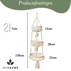 Mycramé Macramé 3-Laags Hangende Fruitmand - Bohemian Mand Plantenhanger - Handgemaakt Katoen Touw Fruitschaal Hangmand - Boho Ophangbaar Etagere - Decoratieve Fruit Schaal/Basket - Opbergmand Organizer - Keuken/Balkon Decoratie - Hangpot Voor Binnen/Buiten -Bloempotten Verkoop 1200x1200 341