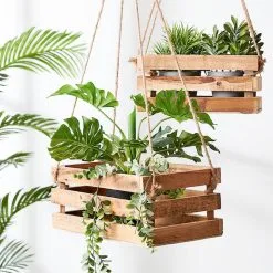 Merkloos Plantenhanger 30x15x15cm | Houten Krat | Handgemaakt | Planten-houder / Hang-plant | Planten Accessoires | Hout |