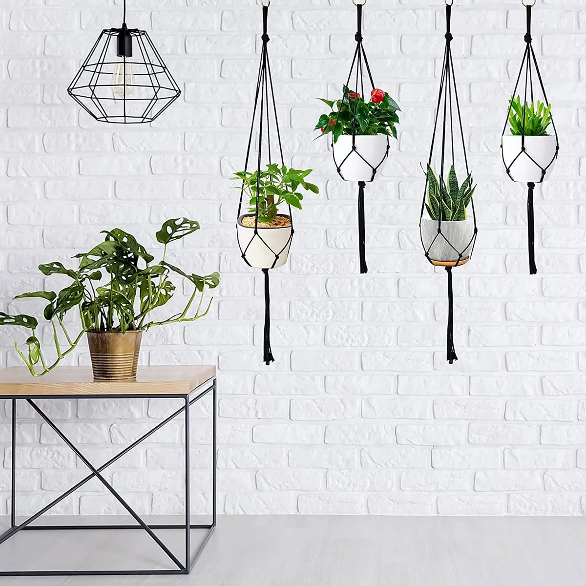 Mycramé 9 Stuks Zwart Macrame Plantenhangers - Boho Handgeweven Katoen Hangpot Voor Binnen/Buiten - Hangende Bloempot Met Kralen - Macramé Touw/Koord Hangplant Houder - Bohemian Wandhanger Decoratie - Plant Hanger - Verticale Tuin Bloempothouder Planthanger 10 Mycramé 9 Stuks Zwart Macrame Plantenhangers - Boho Handgeweven Katoen Hangpot Voor Binnen/Buiten - Hangende Bloempot Met Kralen - Macramé Touw/Koord Hangplant Houder - Bohemian Wandhanger Decoratie - Plant Hanger - Verticale Tuin Bloempothouder Planthanger - Afbeelding 10