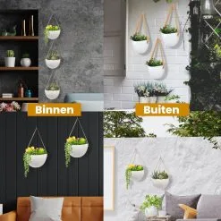 Lido Plantenhanger Keramiek – Set Van 3 – Wit Steen- Hangpot – Hangende Bloempot Plantenpot - 3 Verschillende Koorden - 18 X 11 X 7 Cm -Bloempotten Verkoop 1200x1200 99